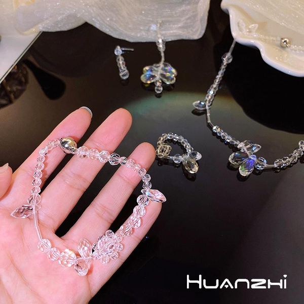 

charm bracelets huanzhi 2021 korean romantic transparent irregular crystal flowers beaded bracelet for women girls party jewelry, Golden;silver