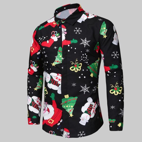 

men's casual shirts men snowflakes christmas deer printed shirt blouse colors male dress 2021 shi, White;black