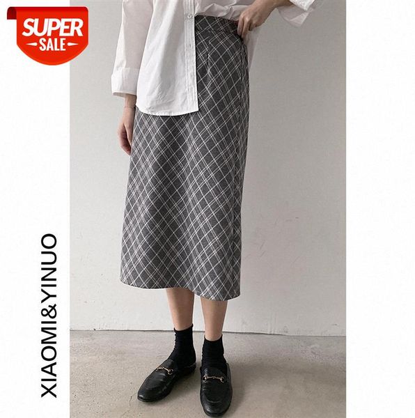 

[ou fan] 7838 retro plaid skirt women high waist covering crotch thin mid-length a-line umbrella #ne2q, Black;gray