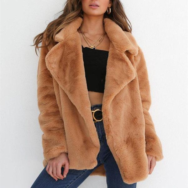 

women's wool & blends winter polyester coat turn-down collar long sleeve cardigan loose solid thick fashion office lady, Black