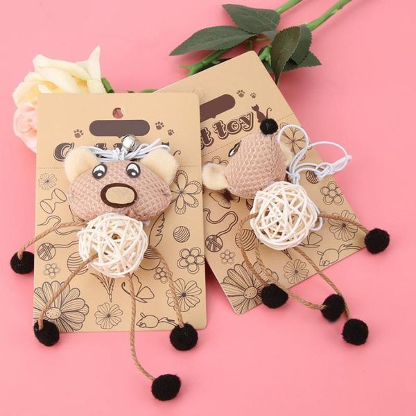 

pet cat toy imitation fish bear bell pulling ring teaser interactive training toys