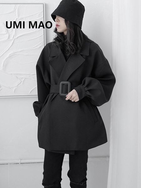 

women's trench coats umi mao autumn winter lace-up black windbreaker loose deconstructed jacket ins fried street coat y2k, Tan;black