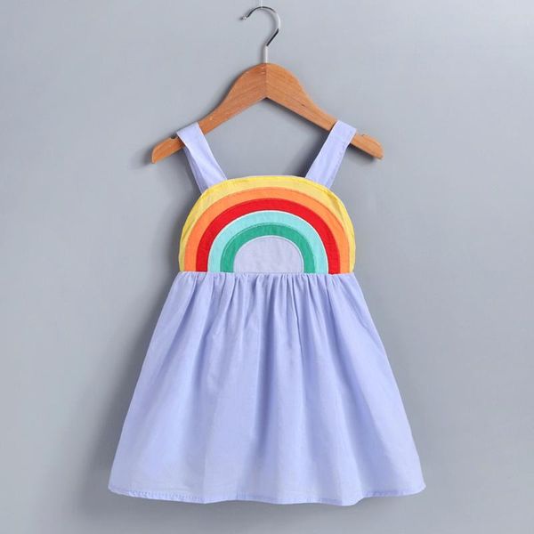 

toddler baby girls sleeveless rainbow print backless princess dress girl's dresses, Red;yellow