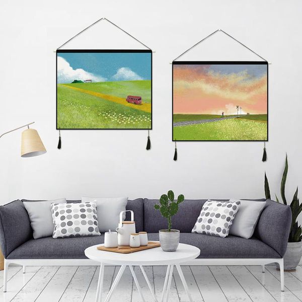 

tapestries print tassel tapestry colorful landscape girl art summer aesthetic painting deco chambre ado fille home decor de50gt