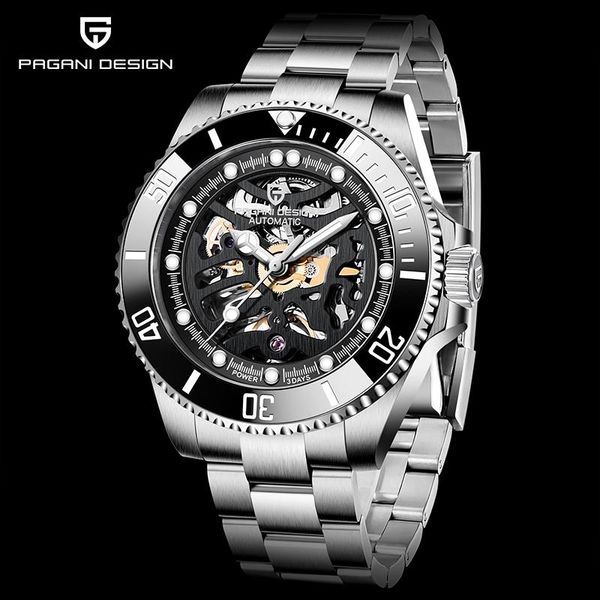 

men stainless steel automatic watch brand waterproof mechanical wristwatch luxury business watches relogio wristwatches, Slivery;brown