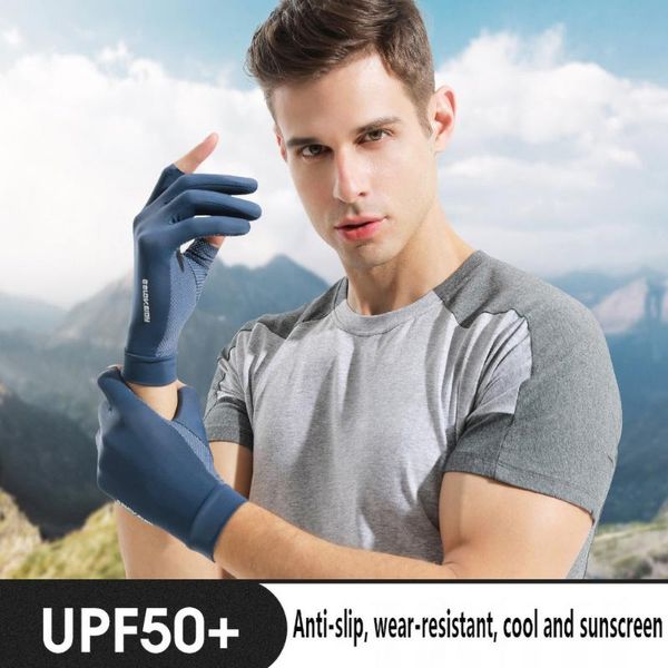 

cycling gloves fishing men women ice cooling breathable summer outdoor sports open half finger antiskid sunscreen, Black