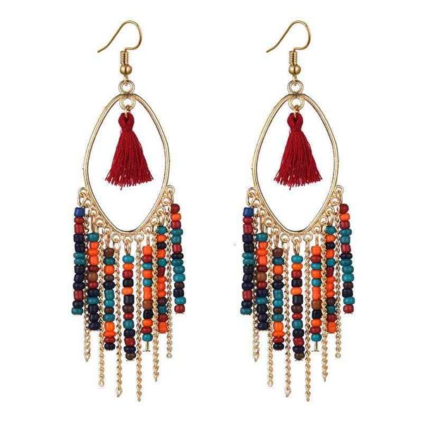 

chinese-style products exaggerated personality street shooting bohemian national style contrast color earrings fashion beaded tassel