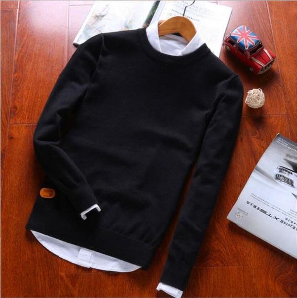 

men's sweaters autumn streetwear fashion stitching male knitwear warm korean slim round collar men clothing bp5u, White;black