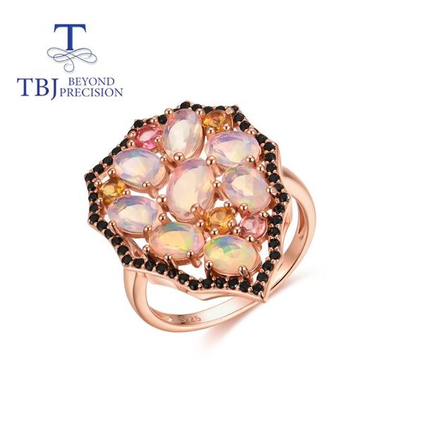 

100% natural ethiopia opal ring real tourmaline gemstone fine jewelry 925 sterling silver nice gift for women wife mom cluster rings, Golden;silver