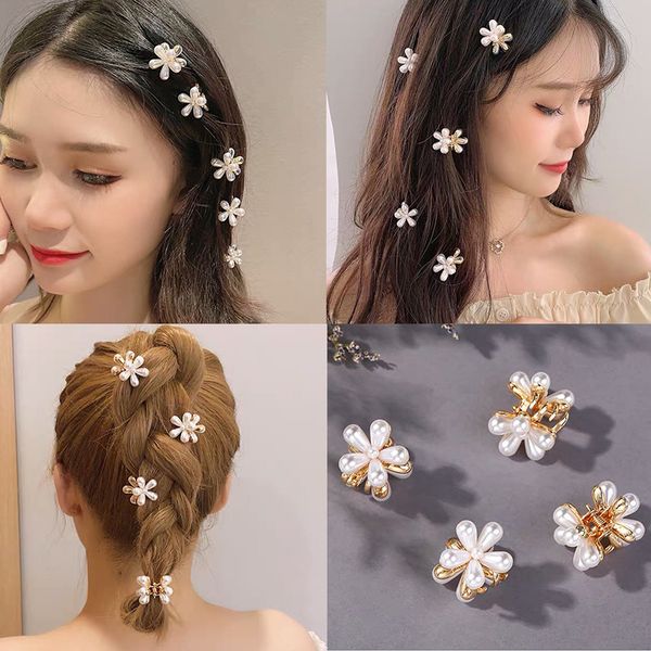 

fashion mini pearl hair claws for women korean small flower clips set hair accessories gold crab girls headwear wedding, Slivery;golden