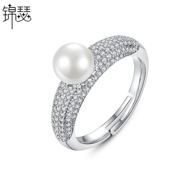 

925 sterling silverboutique zirconium diamond ring jin se su wan pearl fashion personality simple opening korean women's copper set zir, Golden;silver