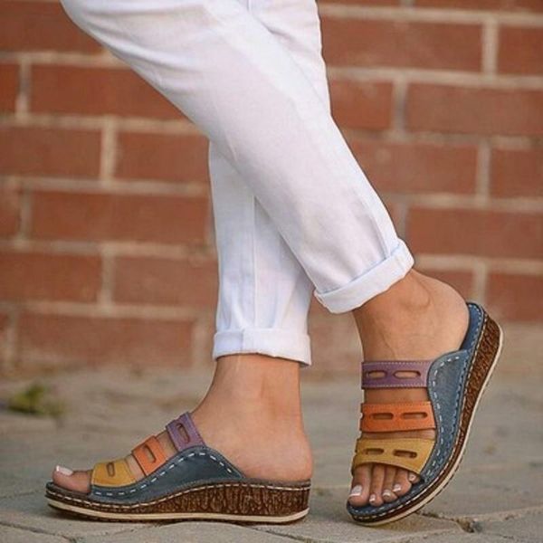 

fashion women summer 2021 sandals shoes strap leisure platform wedges, Black