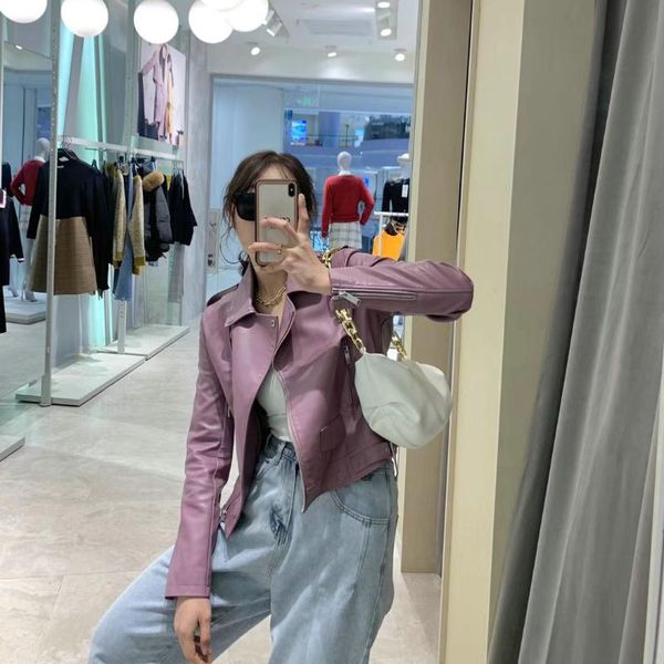 

women's leather & faux 2021 fashion women bright color jackets ladies punk black pink beige pu zipper street coats