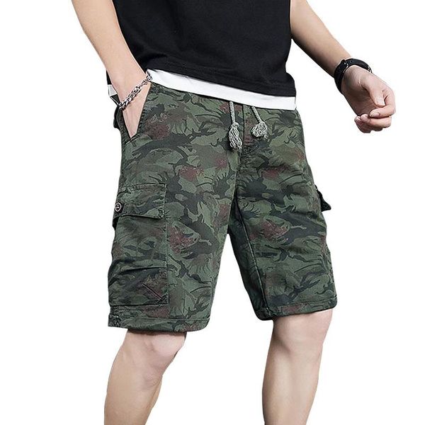 

men's pants outdoor sports camouflage cargo men summer casual loose large size beach five-point short multi-pockets camo, Black