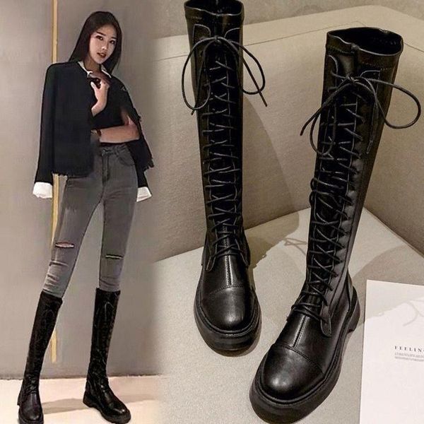 

boots knight long tube fashion womens autumn winter british style thin knee-length womem shoes motorcycle, Black