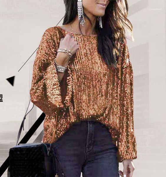 

women's blouses & shirts sequins women shining club tuxedo lady o-neck long sleeve sequined patchwork female 2021 fashion shiny, White