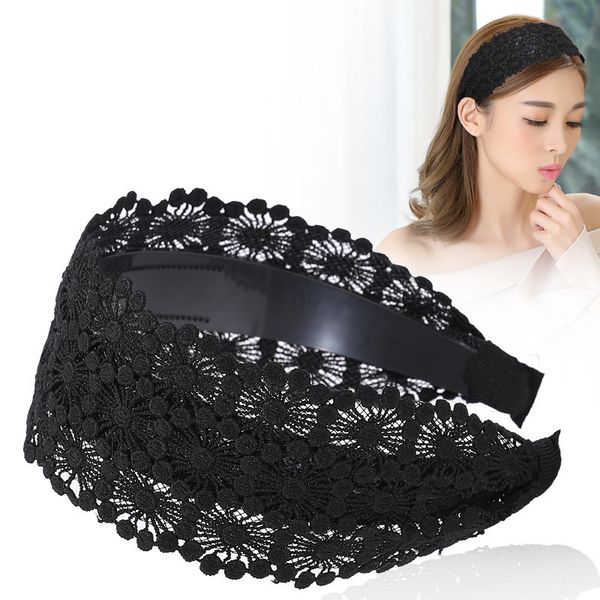 

hair hoop female wide lace pin cover white pressure hole hair band fashion headdress headband headband, Slivery;white