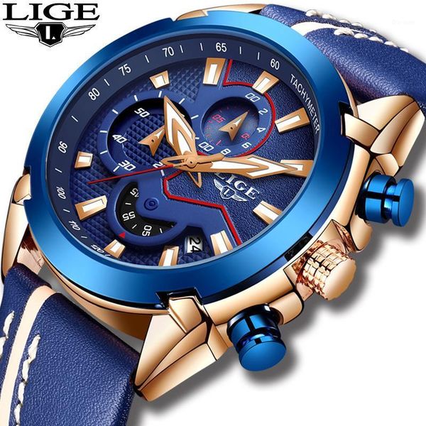 

wristwatches relogio masculino 2021 fashion blue men watch lige wristwatch casual leather waterproof sport quartz clock, Slivery;brown
