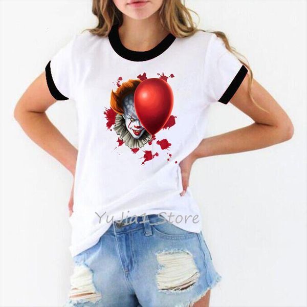 

horror it movie stephen womens king clown pennywise print halloween femme loser lover basic, White