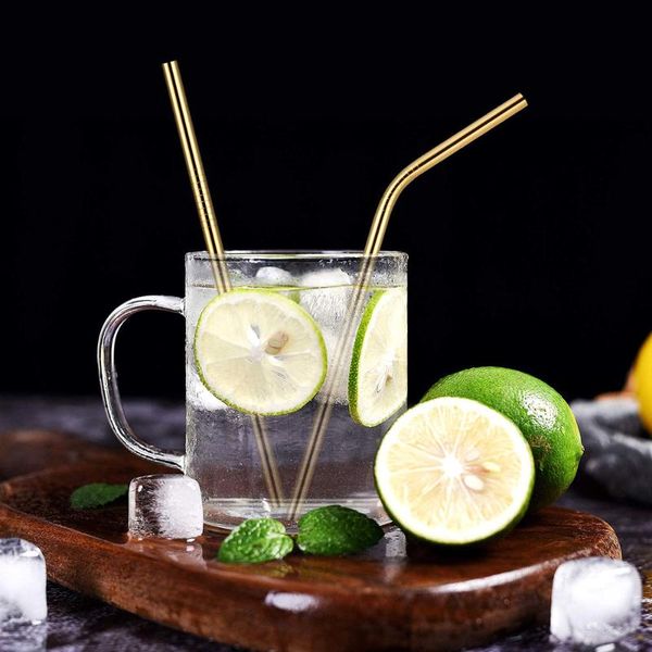 

drinking straws reusable metal straw stainless steel curved straight with cleaner brush bar party supplies accessories