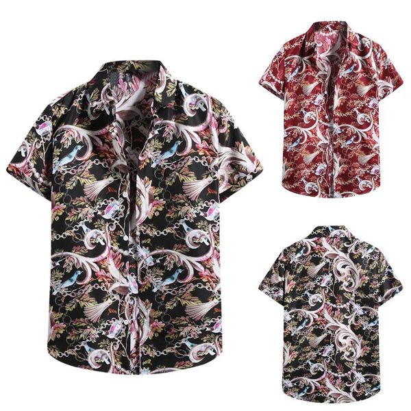 

men's casual shirts mens floral printed hawaiian shirt loose beachwear short sleeve buttons men dress plus size 2021, White;black