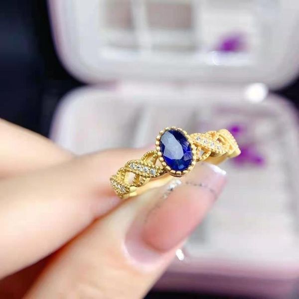 

cluster rings fashion natural high-quality sapphire s925 sterling silver golden women's ring fine charming weddings jewelry meibapjfs, Golden;silver
