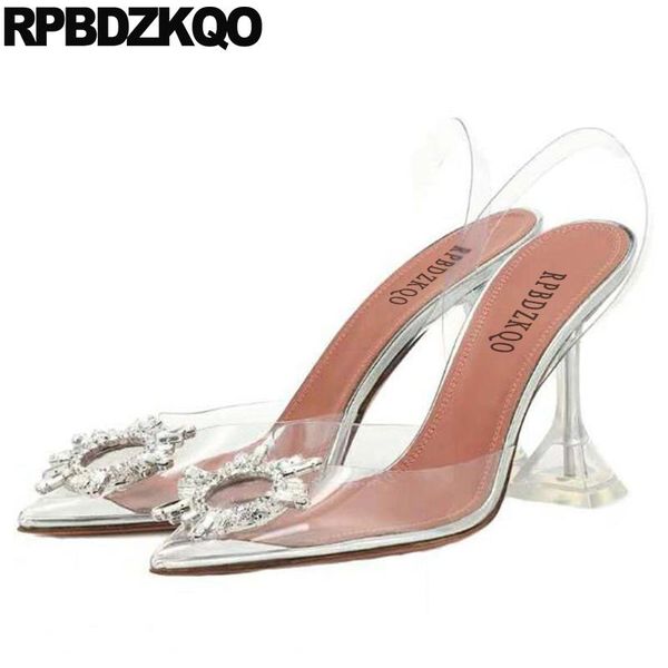 

closed toe pointed high heels crystal stiletto female designer sandals women luxury 2021 transparent pvc shoes white clear pumps, Black