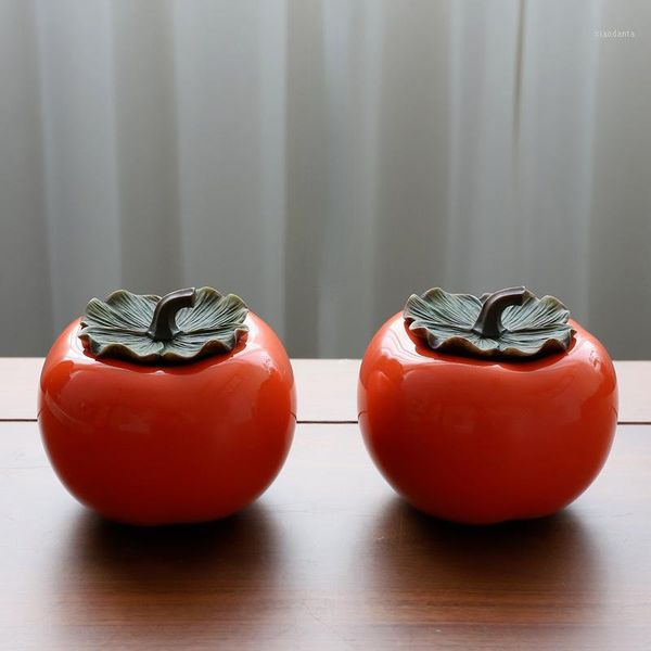 

storage bottles & jars 200ml ceramic with box creative design persimmon mini tea caddy 7*8cm case home decorations cosmetic container