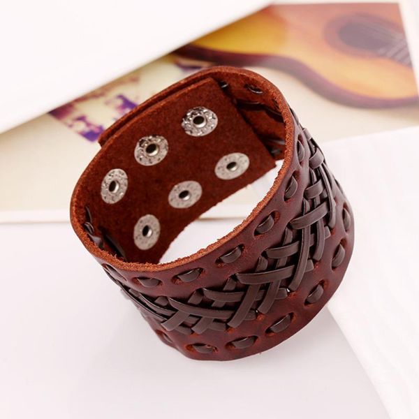 

fatpig 2021 fashion wide genuine leather punk wristband bangle jewelry accessory, Black