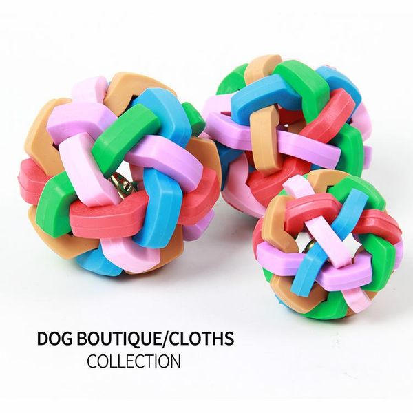 

cat toys cute funny resistance bite molar playing balls educational toy colorful bell ball tpr squeak chew for pet dog products