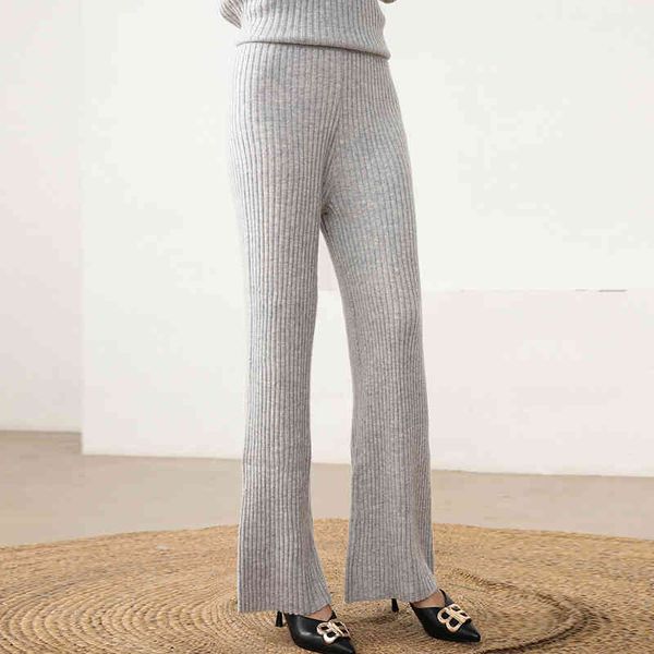 

capris women 2021 autumn and winter soft elasticity comfortable high-waist 100% pure cashmere knitted pants female 7color, Black;white