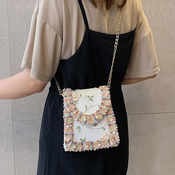 

evening bags flower lace soft leather girl cute small square bag wholesale elegant crossbody fashion gold chain ladies messenger