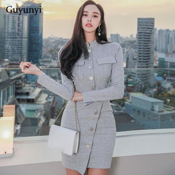 

casual dresses elegant office dress 2021 winter fashion stand collar decoration single-breasted back invisible zipper women's party, Black;gray