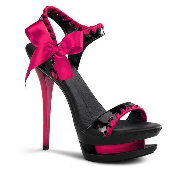 

dress shoes 2021 summer sandals bow tie glossy patent leather woman high heels platform ladies peep toe women footwear, Black
