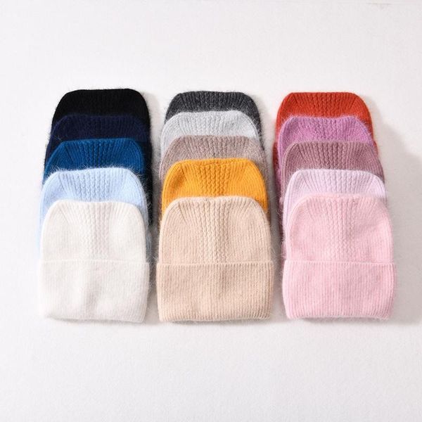 

beanie/skull caps 2021winter beanie solid hat fashion woman girl angora fur warm wool cute cat ears knitted, Blue;gray