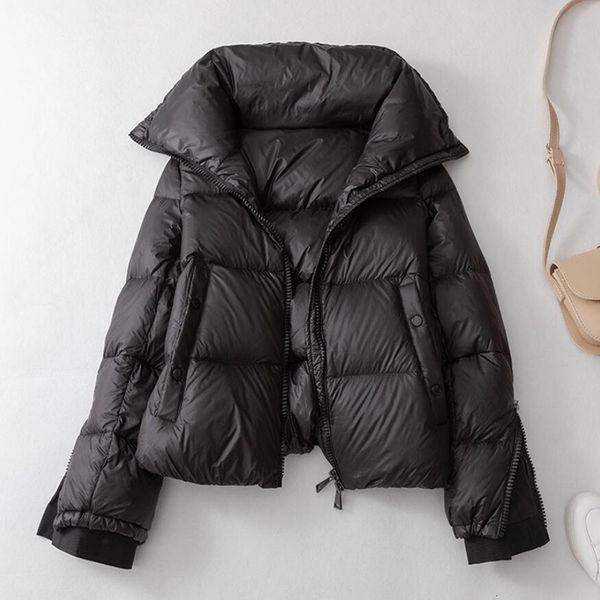 

down stand collar short winter jacket women 90% white duck down thick parkas fashion slim black warm coat