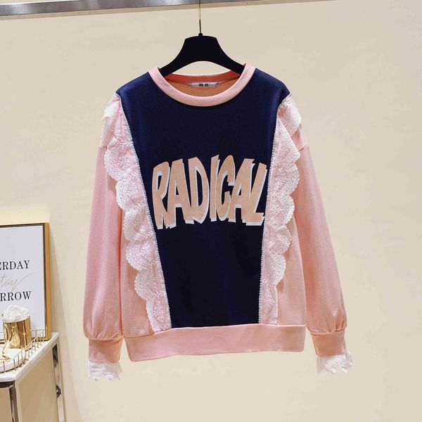 

lace stitched bat sleeve women's sweater 2020 new autumn winter long loose korean dongdamen wear, Blue;black