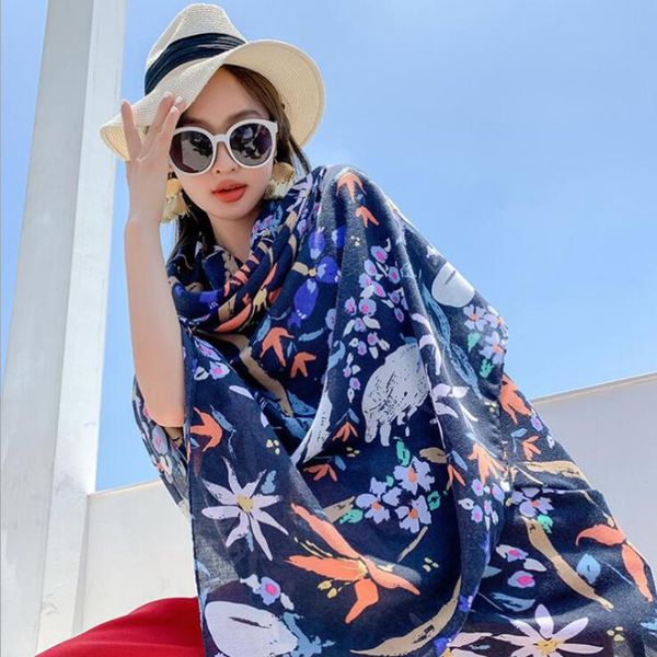 

scarves yellow leopard silk scarf green leaf forest print cotton and linen warm winter neckerchief travel sunscreen headscarf, Blue;gray