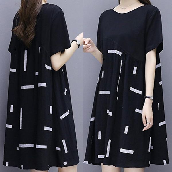 

casual dresses collar length splicing short women knee fashion dress sleeve round women's, Black;gray