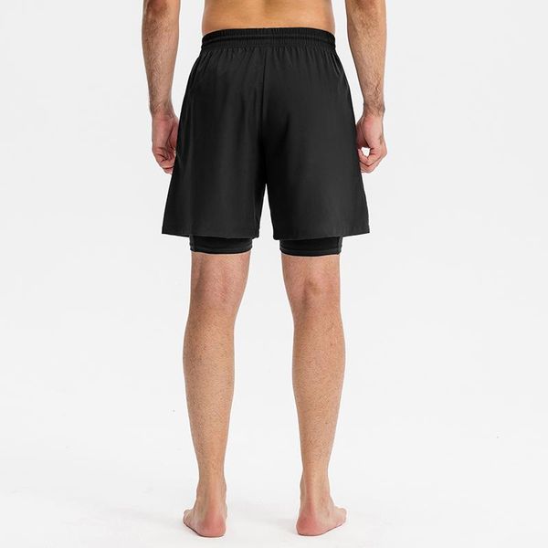 

running shorts men's compression solid double-layered sweatpants gym jogging fitness quick dry sportswear elastic sweat, Black;blue