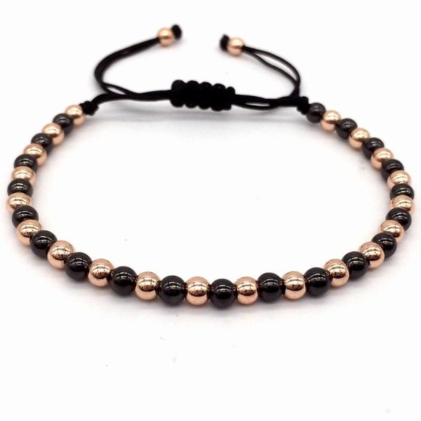 

link, chain simple handmade weave women men bracelet classic 4mm round beads charm for jewelry gift, Black