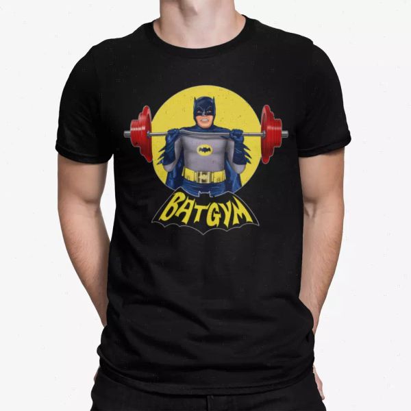 

batman t-shirt body building batcave gym spoof retro movie gift train 60s 70s uk, White;black