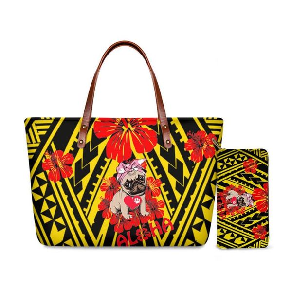 

women handbag wallet set polynesian tribal flower hand bags 2021 designer big size pug floral tote ladies duffel