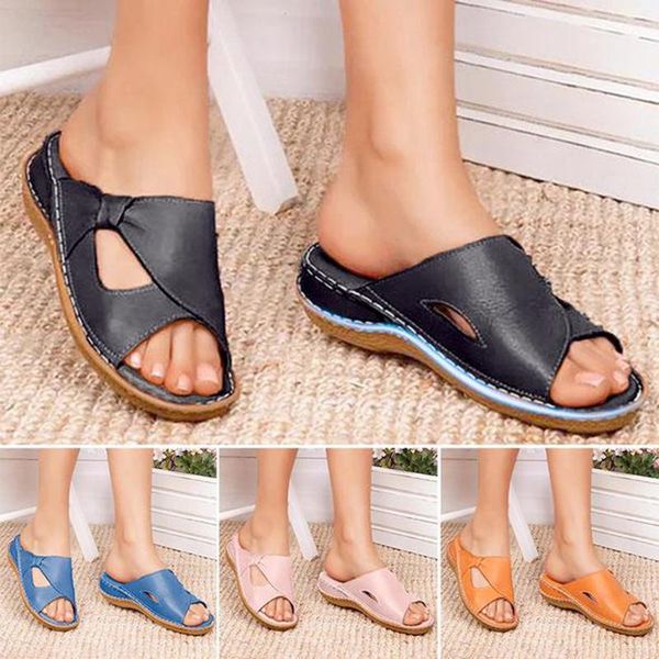 

slippers fashion summer women open peep solid color female retro stitching low beach ladies wedge sandals, Black