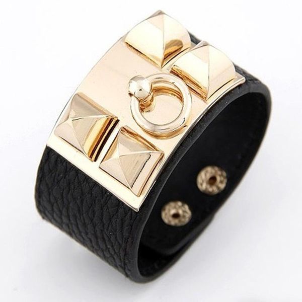

bangle punk bracelet unique rivet stud wide cuff exaggerated leather gothic rock christmas gift for women, Black
