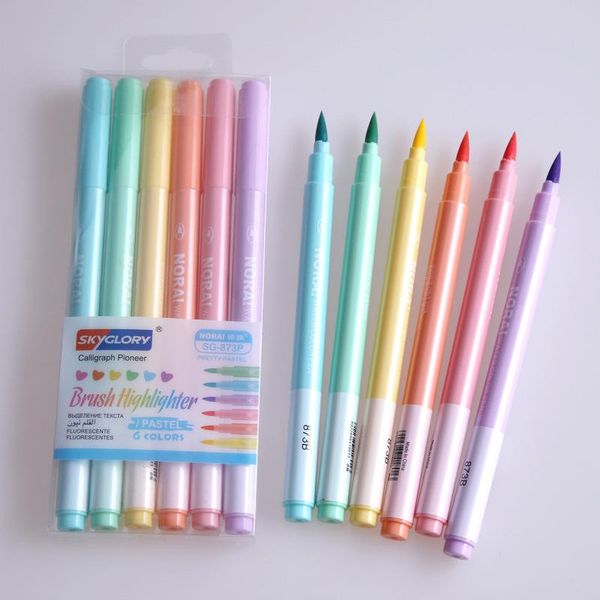 Evidenziatori 6 pezzi Una scatola Set di penne fluorescenti a mano morbida Pennarelli a colori per studenti Pennarelli per libri Evidenziatori per la scuola