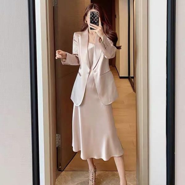 

autumn suit women's 2021 acetate suspender dress two piece set pants, White