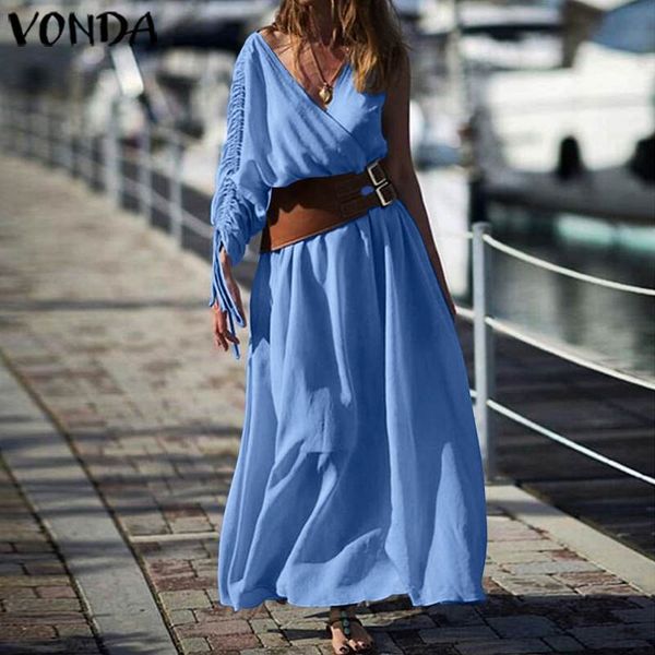 

casual dresses vonda women long maxi loose party robe 2021 autumn fashion solid v-neck sundress bohemian vestidos nyq5, Black;gray