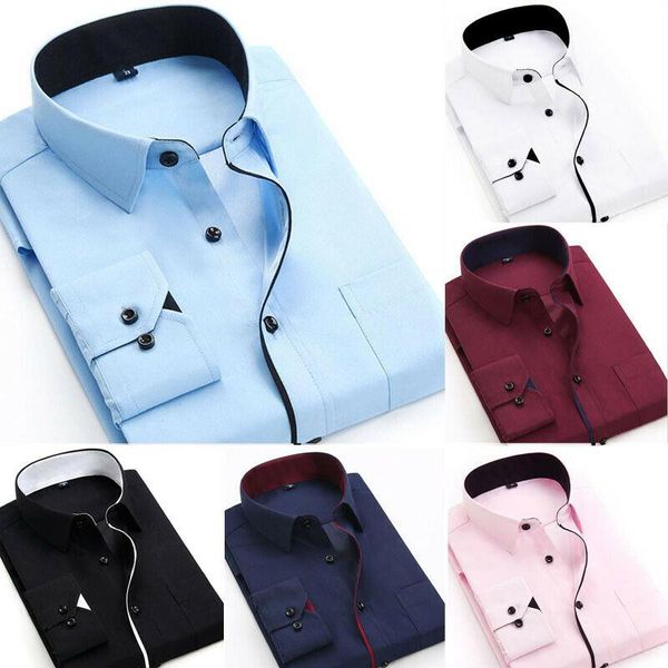 

men's casual shirts men shirt stylish smart business slim fit long sleeve solid color formal white pink light blue office streetwear, White;black