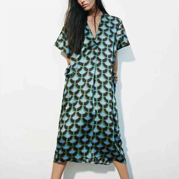 

za blue dress women fashion oversize tunic dresses vintage print dress woman short sleeve summer beach casual dresses, Black;gray